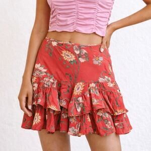 Loco Hirdo Y2K Floral Tiered Mini Skirt 100% Rayon Made in California Size S